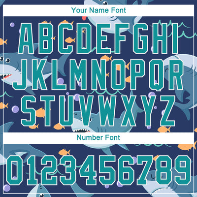 Custom Teal Teal-White 3D Pattern Design Sharks Authentic Baseball Jersey