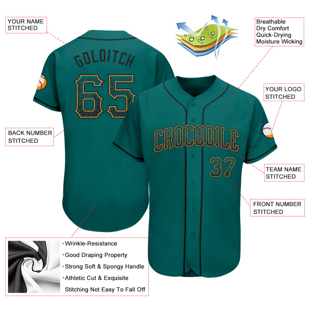 Custom Teal Black-Old Gold Authentic Drift Fashion Baseball Jersey