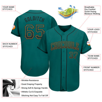 Custom Teal Black-Old Gold Authentic Drift Fashion Baseball Jersey