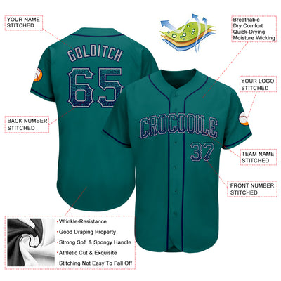 Custom Teal Navy-Gray Authentic Drift Fashion Baseball Jersey