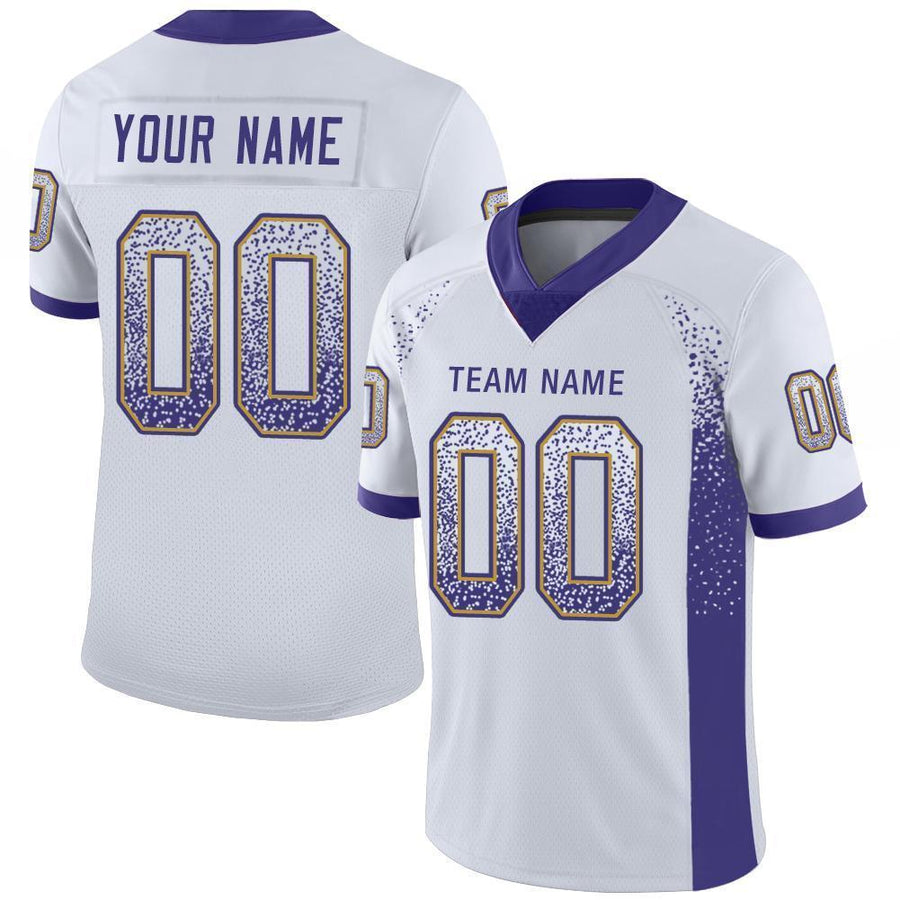 Custom White Purple-Old Gold Drift Fashion Football Jersey