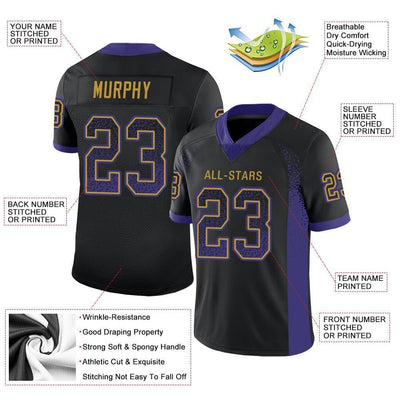 Custom Black Purple-Old Gold Drift Fashion Football Jersey