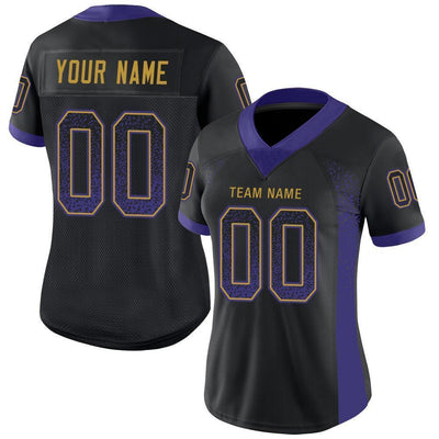 Custom Black Purple-Old Gold Drift Fashion Football Jersey