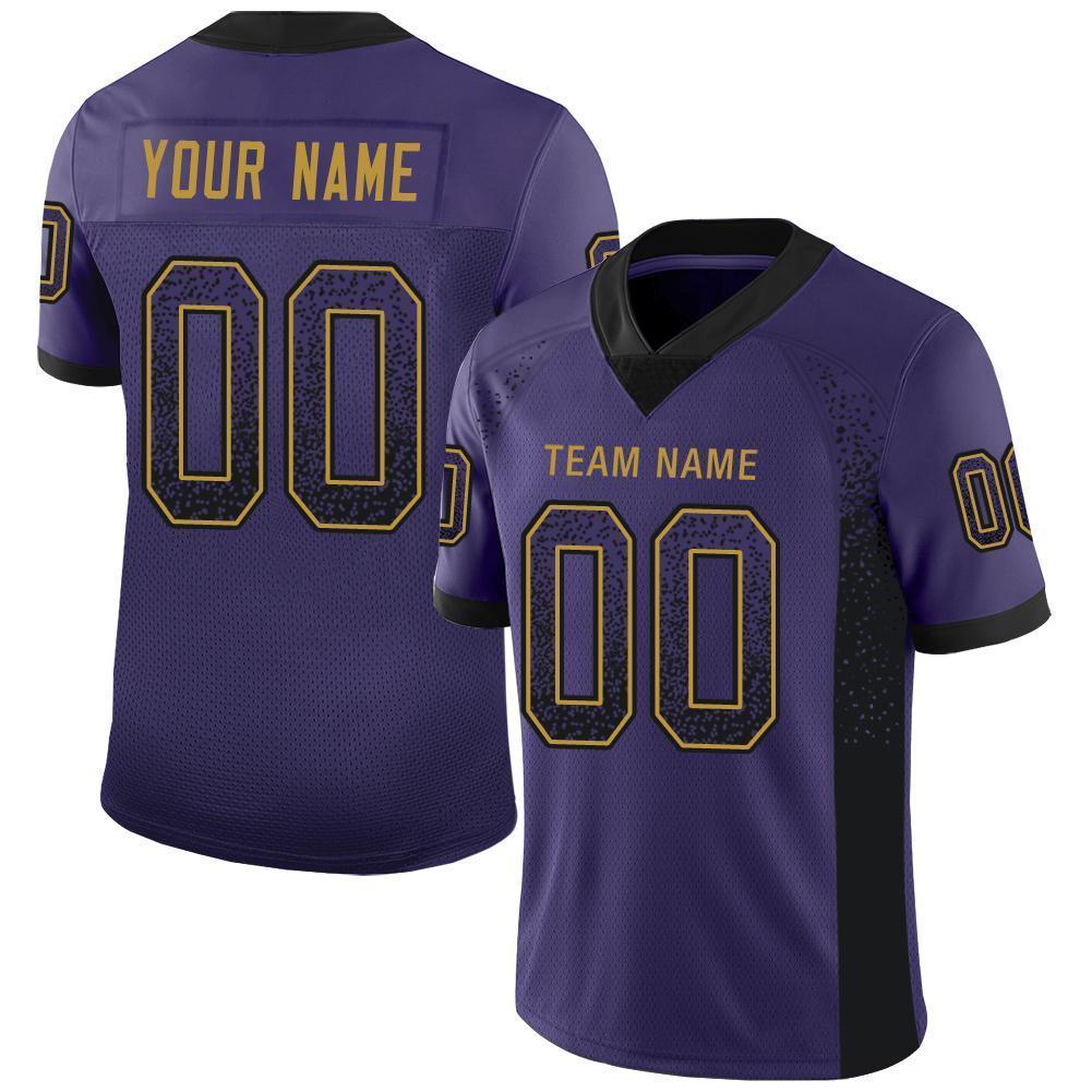 Custom Purple Black-Old Gold Drift Fashion Football Jersey