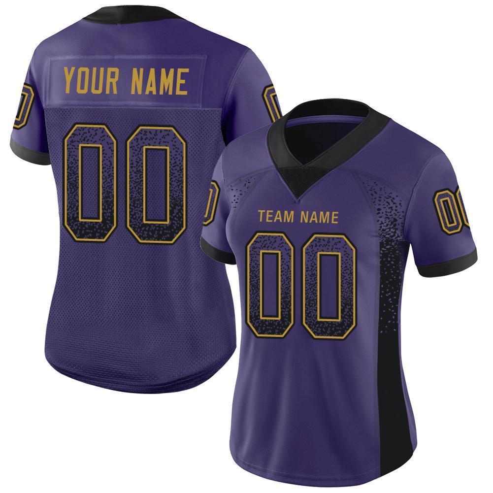 Custom Purple Black-Old Gold Drift Fashion Football Jersey