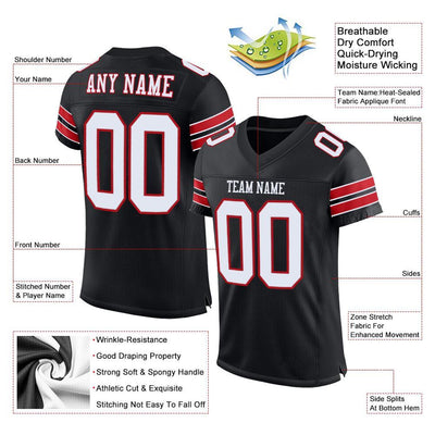 Custom Black White-Red Mesh Authentic Football Jersey
