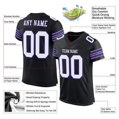 Custom Black White-Purple Mesh Authentic Football Jersey