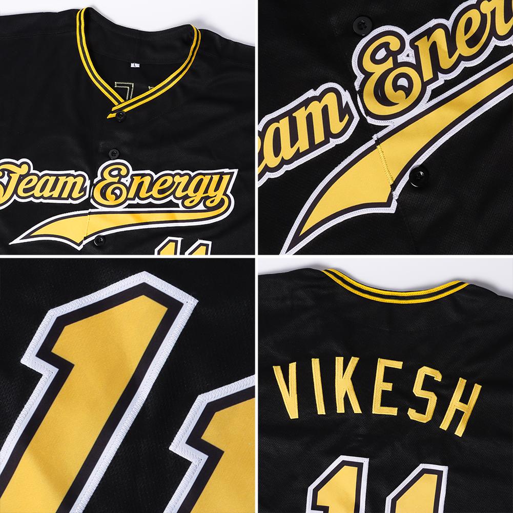 Custom Black Gold-White Authentic Baseball Jersey