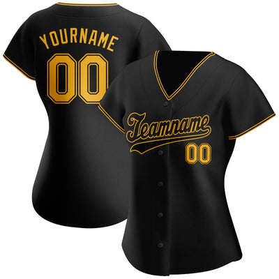 Custom Black Gold-Black Authentic Baseball Jersey