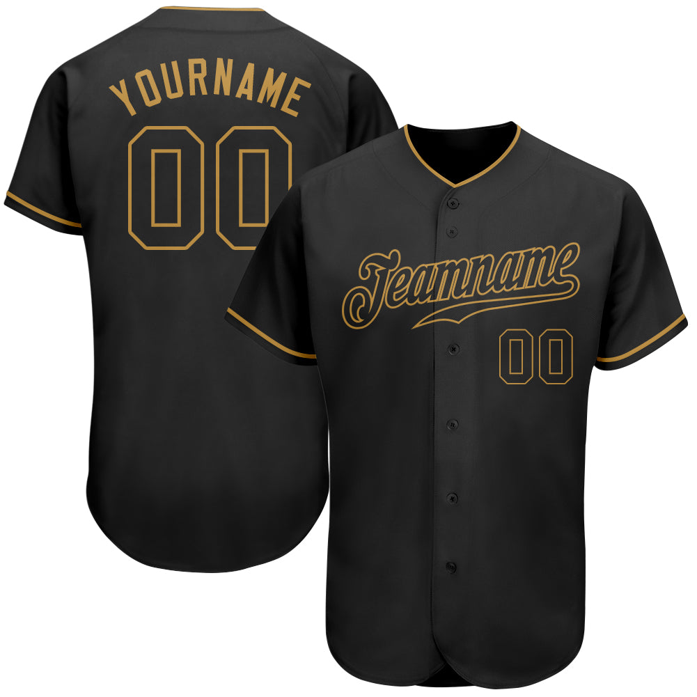 Custom Black Black-Old Gold Authentic Baseball Jersey Men's Size:3XL