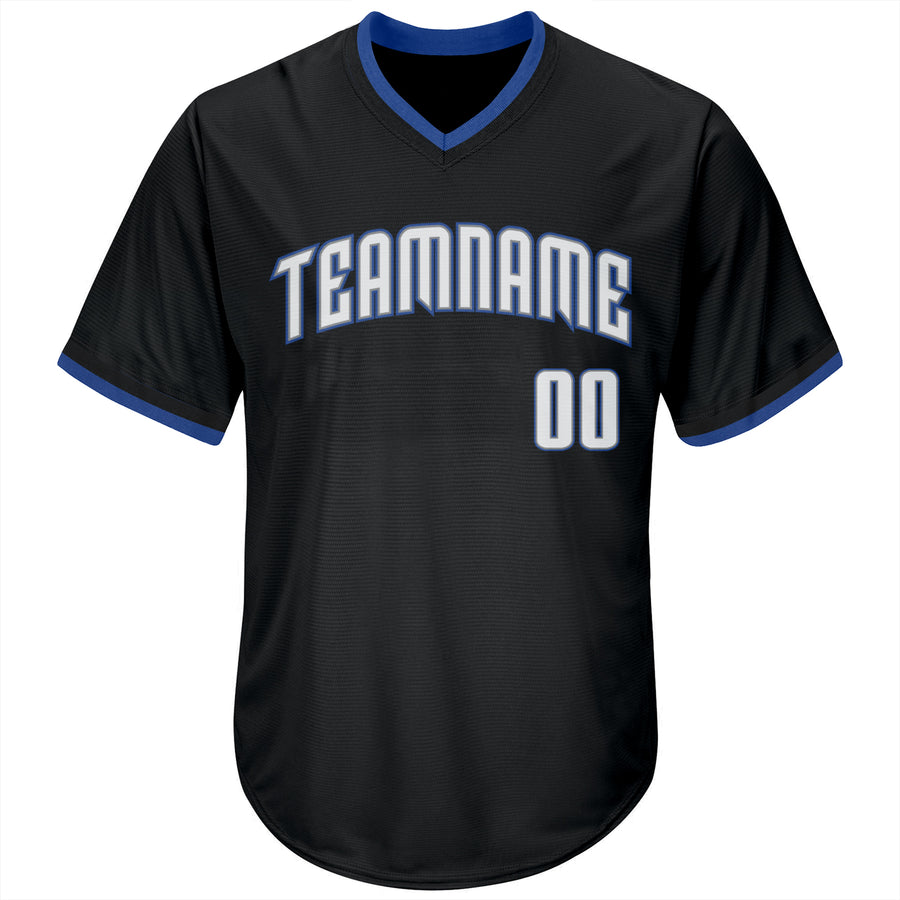 Custom Black White-Blue Authentic Throwback Rib-Knit Baseball Jersey Shirt