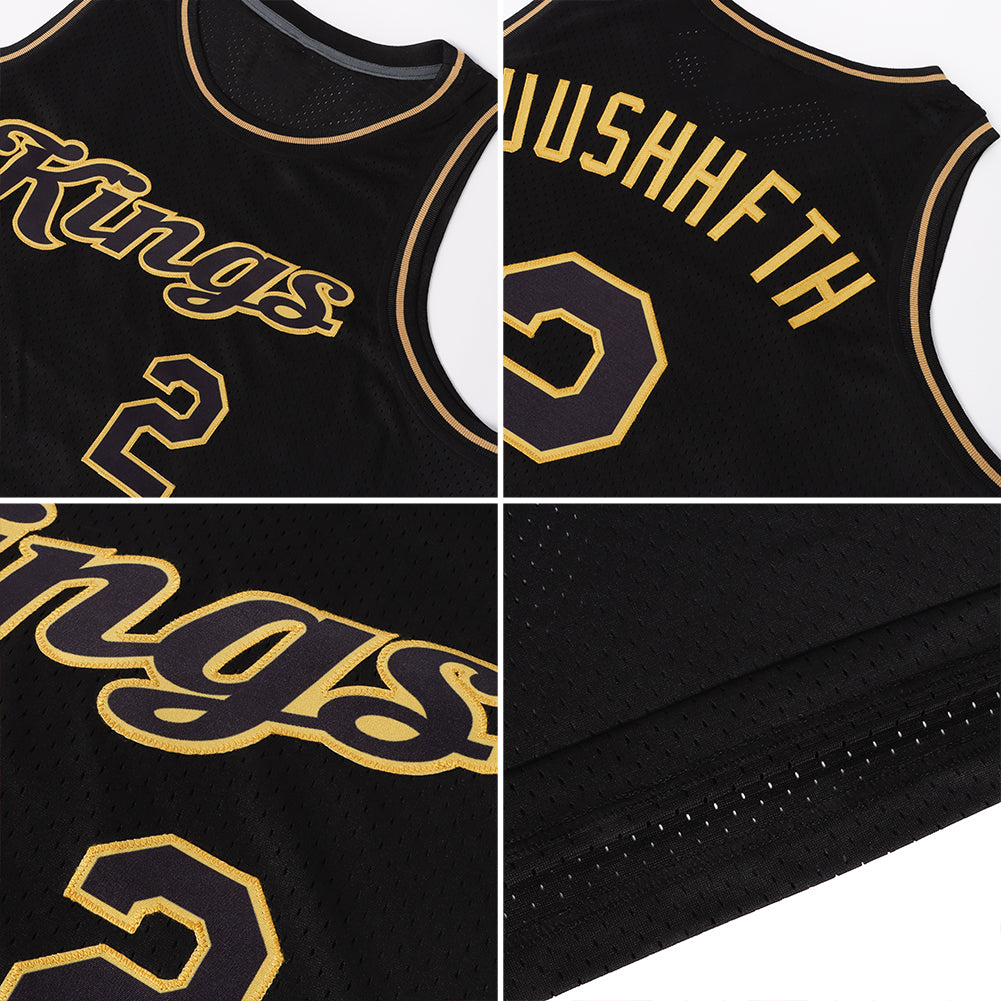 Cheap Custom Gray Black-Gold Authentic Throwback Basketball Jersey