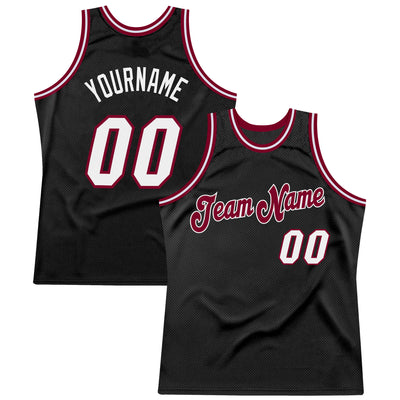 Custom Black White-Maroon Authentic Throwback Basketball Jersey