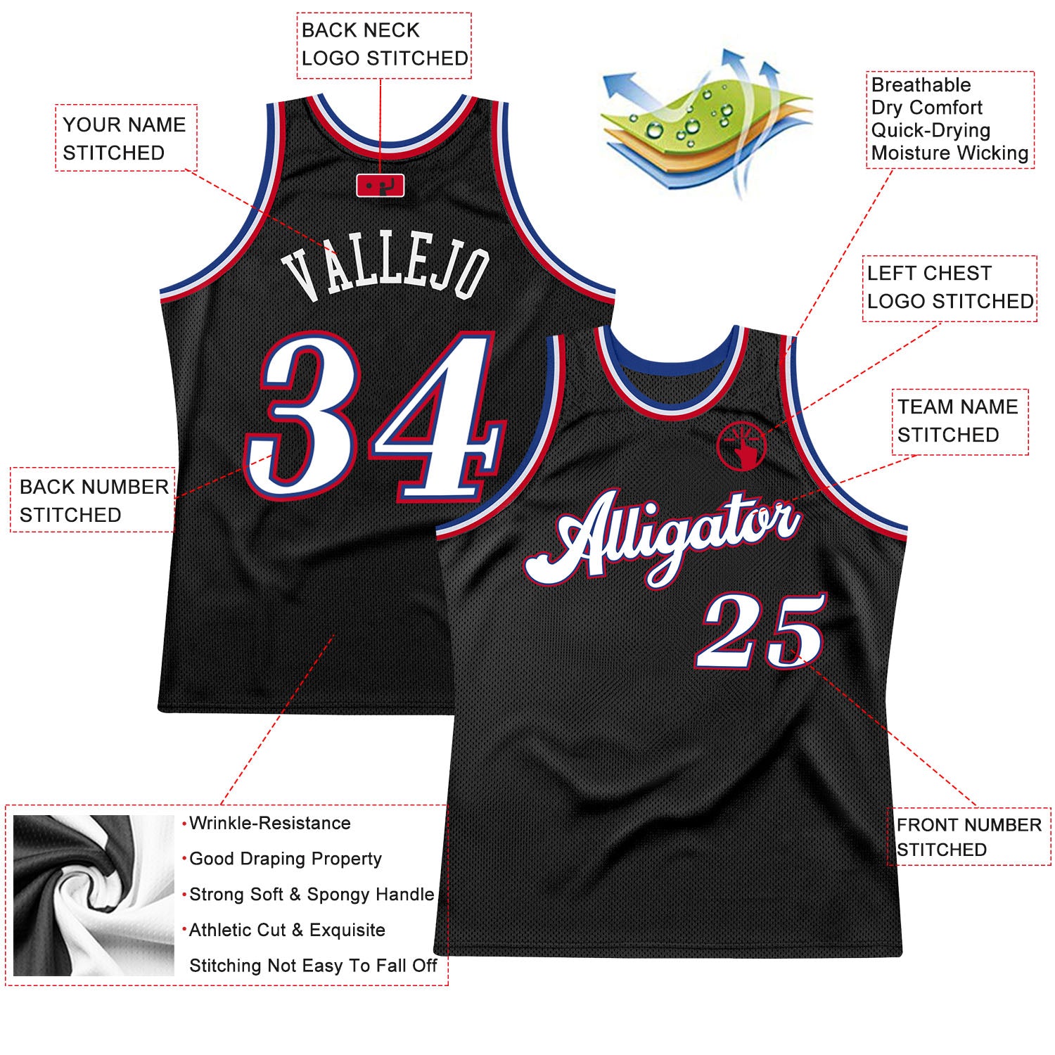 Custom Black White-Red Authentic Throwback Basketball Jersey