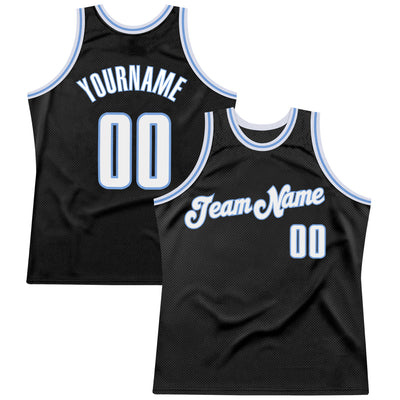 Custom Black White-Light Blue Authentic Throwback Basketball Jersey