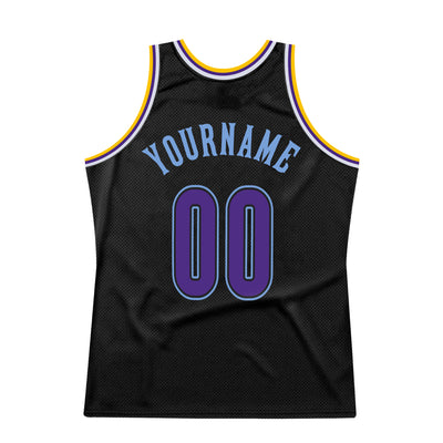 Custom Black Purple-Light Blue Authentic Throwback Basketball Jersey