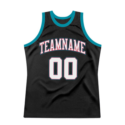 Custom Black White-Teal Authentic Throwback Basketball Jersey
