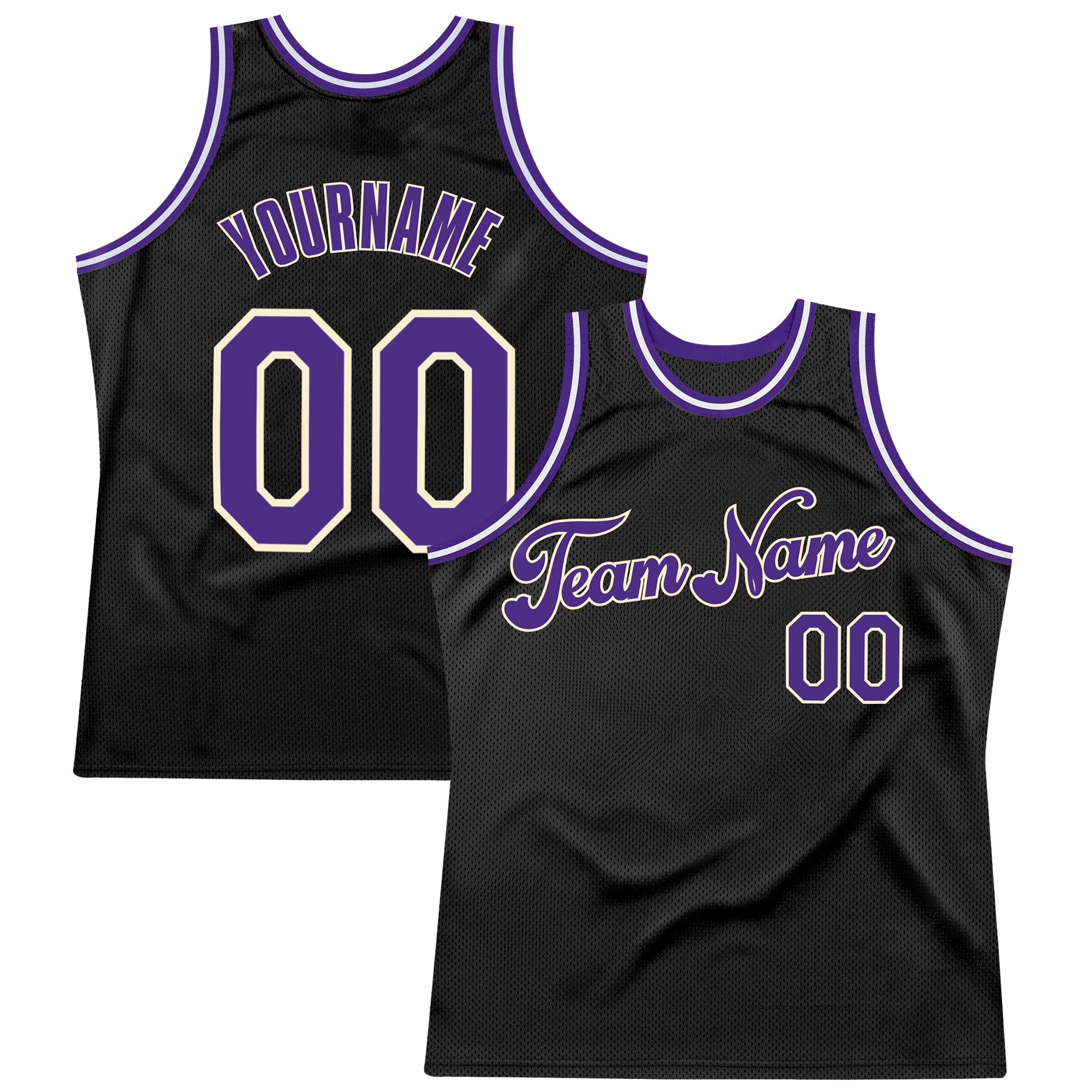 Custom Black White-Purple Authentic Fade Fashion Basketball Jersey