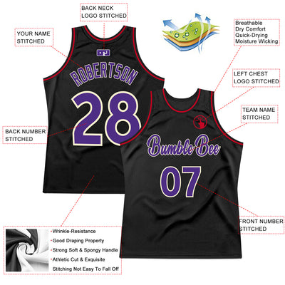 Custom Black Purple-Red Authentic Throwback Basketball Jersey