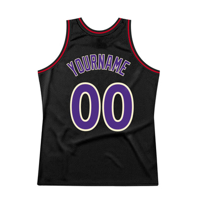 Custom Black Purple-Red Authentic Throwback Basketball Jersey
