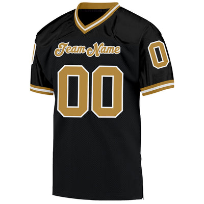 Custom Black Old Gold-White Mesh Authentic Throwback Football Jersey