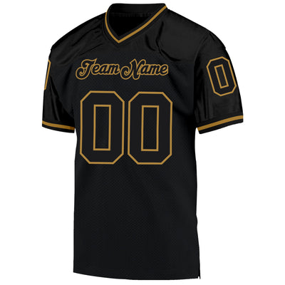 Custom Black Black-Old Gold Mesh Authentic Throwback Football Jersey