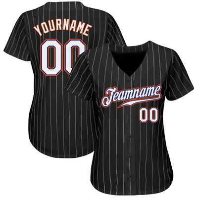 Custom Black White Pinstripe White-Orange Authentic Baseball Jersey