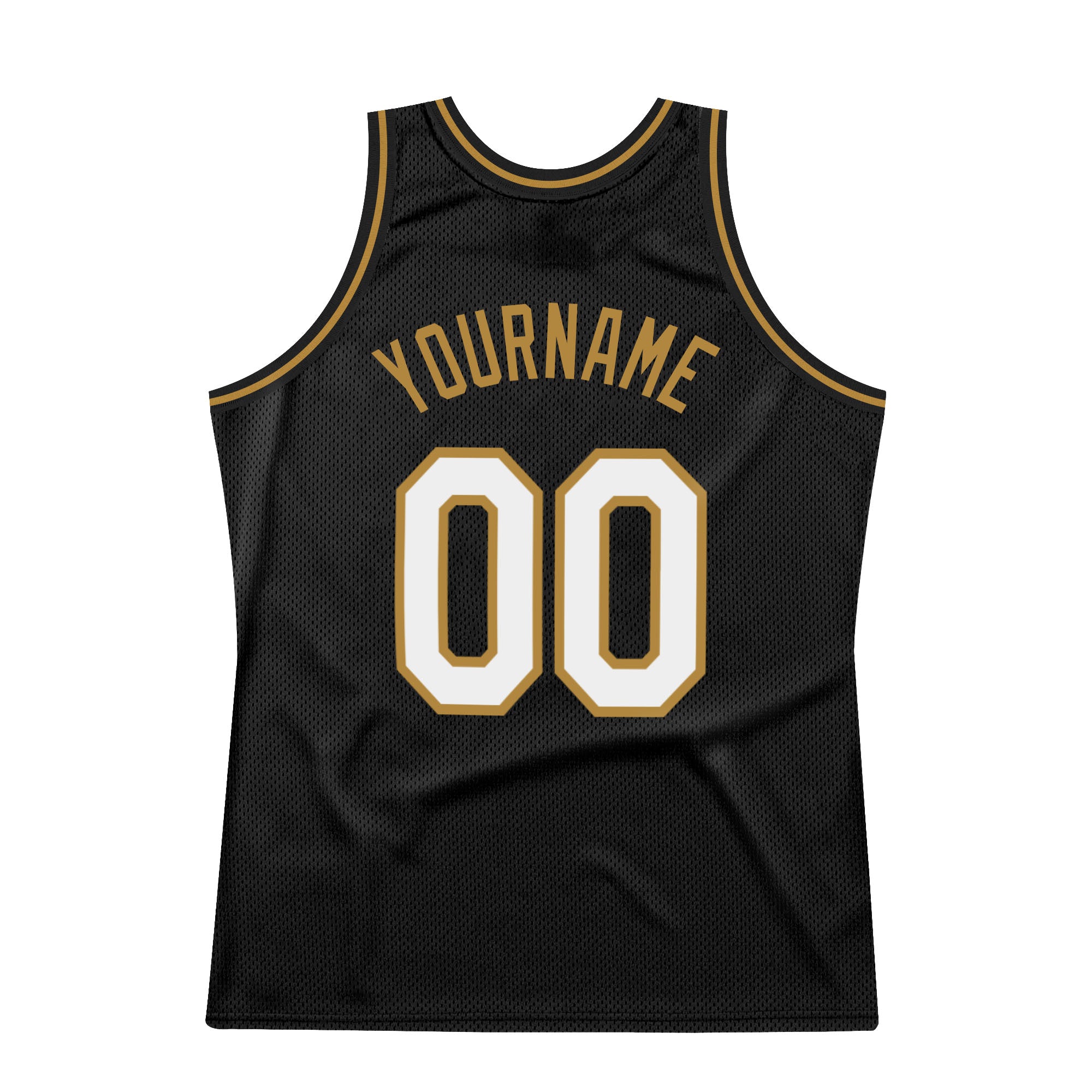 Custom Black White-Old Gold Authentic Throwback Basketball Jersey