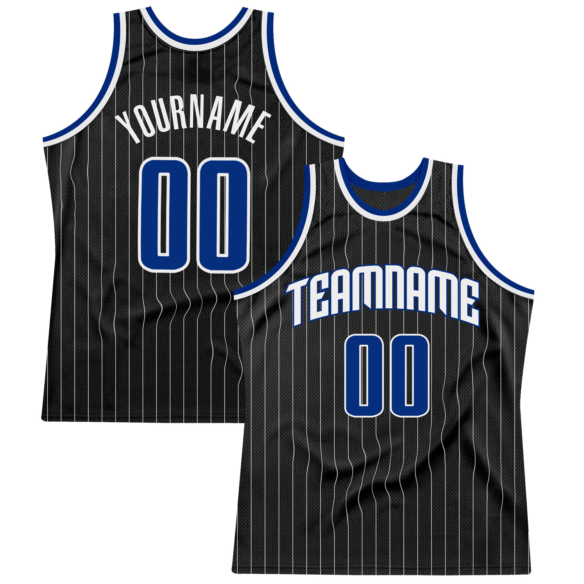 Custom Pinstripe Basketball Jersey Black White Royal-White