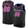 Custom Black White Pinstripe Pink-Light Blue Authentic Basketball Jersey