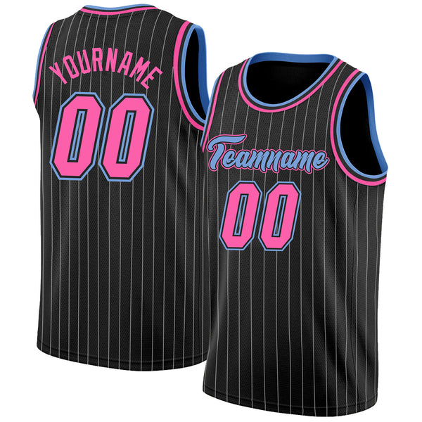 Samuel finansiel Reklame Custom Pinstripe Basketball Jersey Black White Pink-Light Blue Authentic -  FansIdea