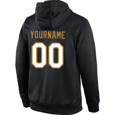 Custom Stitched Black White-Old Gold Sports Pullover Sweatshirt Hoodie