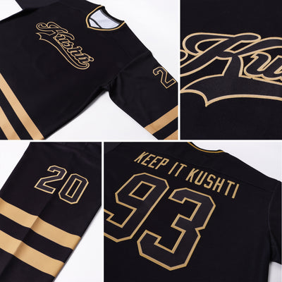 Custom Black Black-Old Gold Hockey Jersey