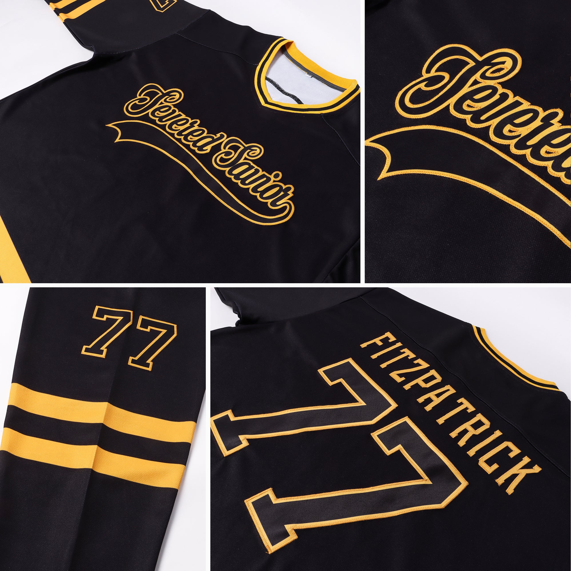 Custom Old Gold Hockey Jersey Black-Cream - FansIdea