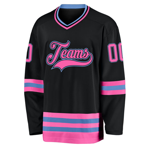 Custom Black Hockey Jersey Pink-Light Blue FansIdea