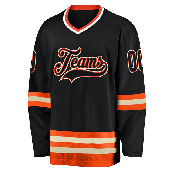 Custom Black Black-Orange Hockey Jersey Women's Size:S