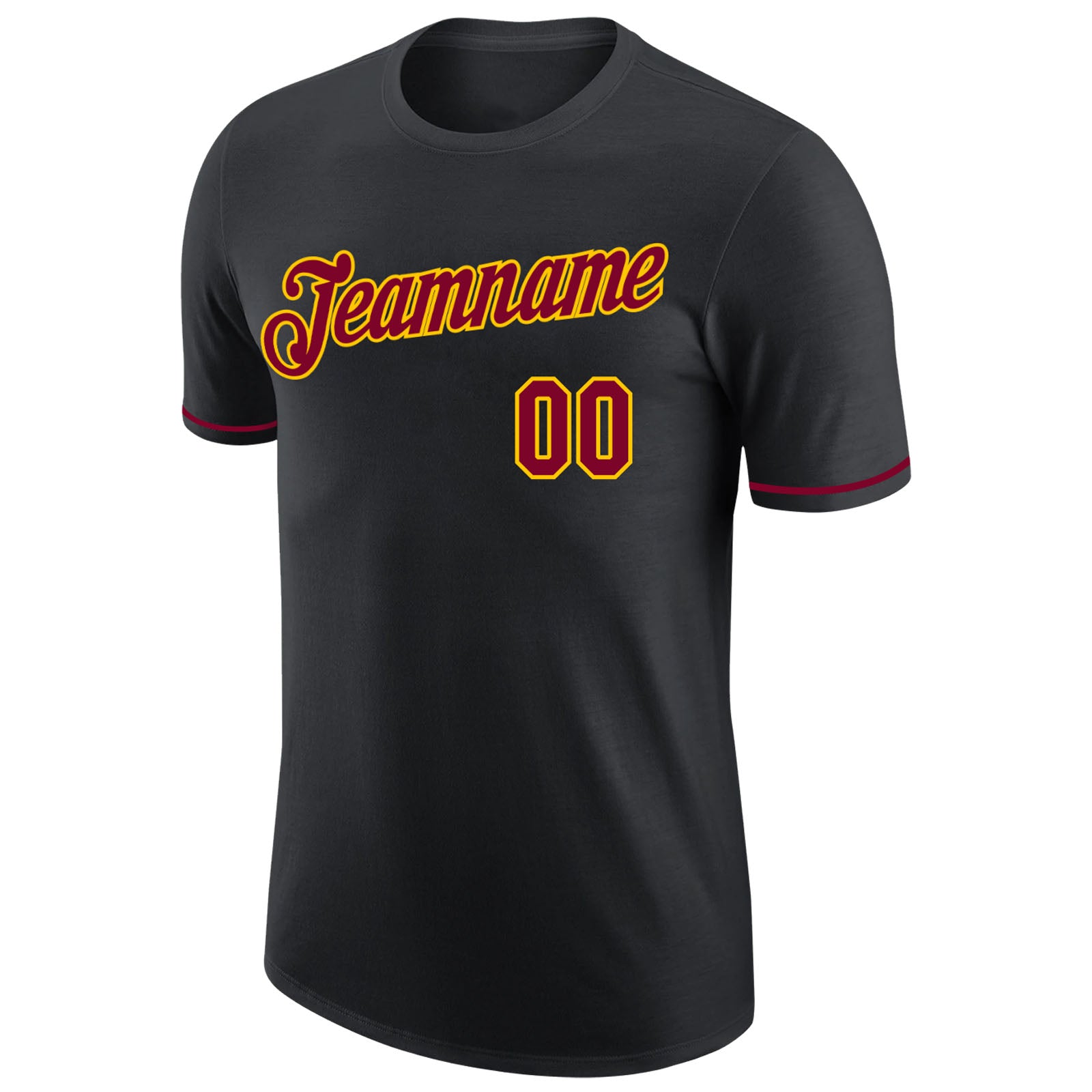 Custom Black Maroon-Gold Performance T-Shirt