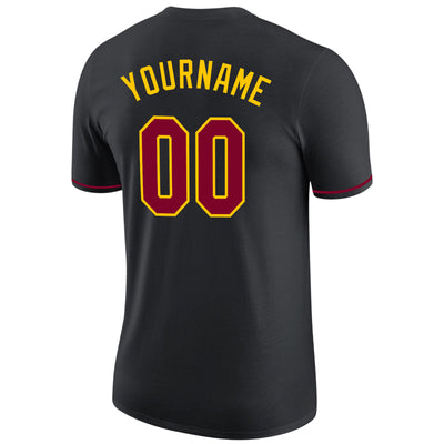 Custom Black Maroon-Gold Performance T-Shirt