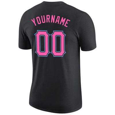 Custom Black Pink-Light Blue Performance T-Shirt