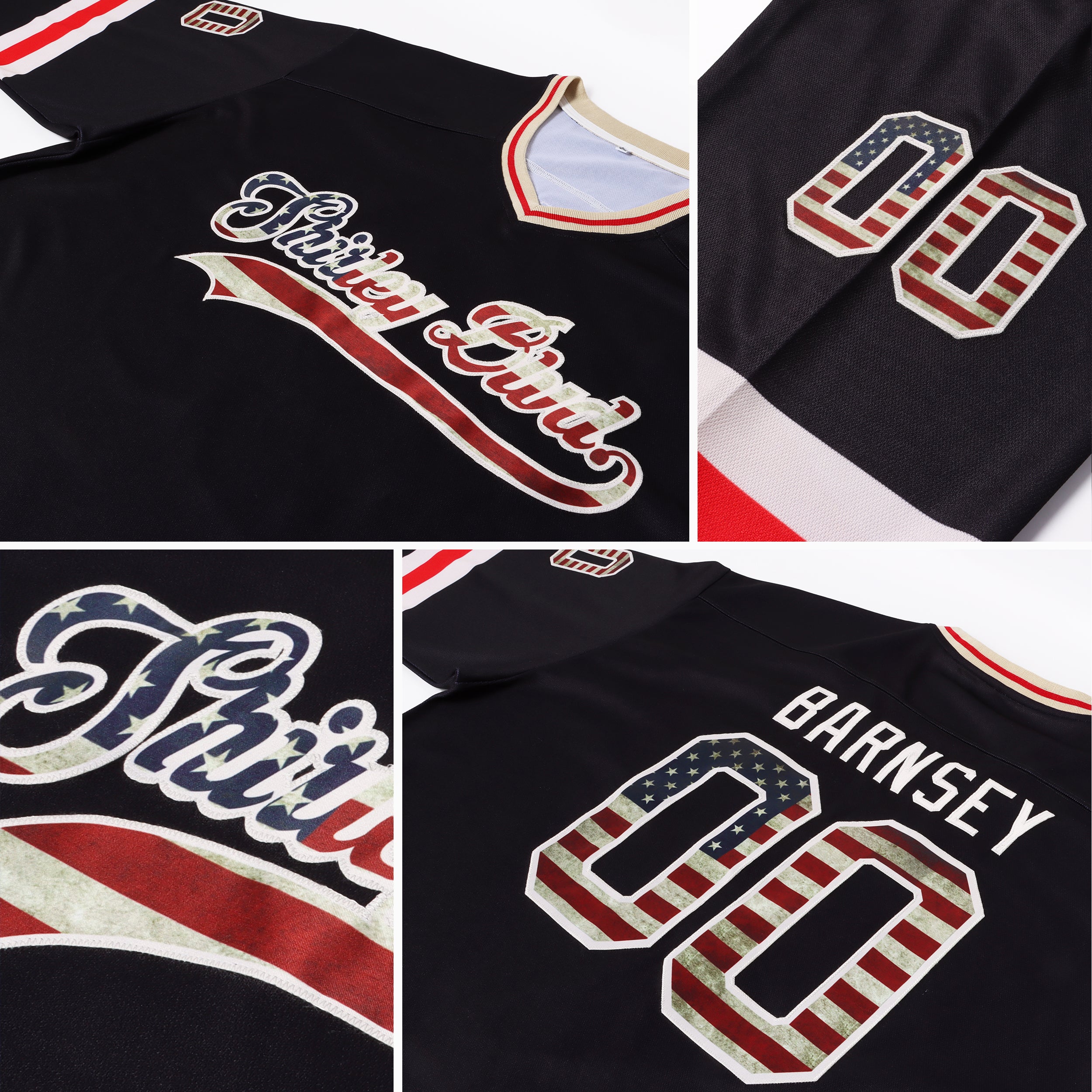 Custom Black Vintage USA Flag-Cream Hockey Jersey