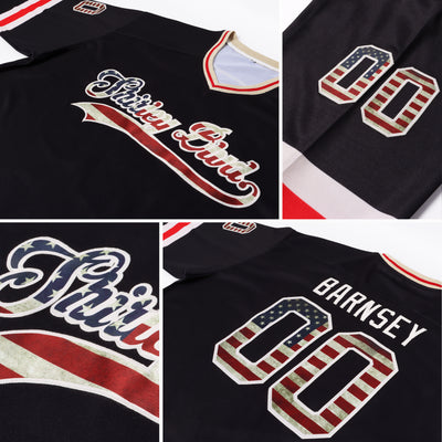 Custom Black Vintage USA Flag-Cream Hockey Jersey