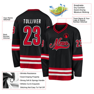 Custom Black Red-White Hockey Jersey