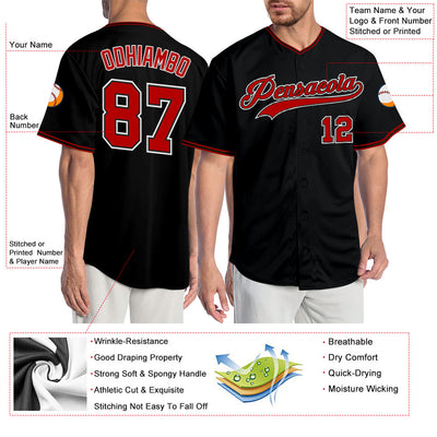 Custom Black Red-White Authentic Baseball Jersey