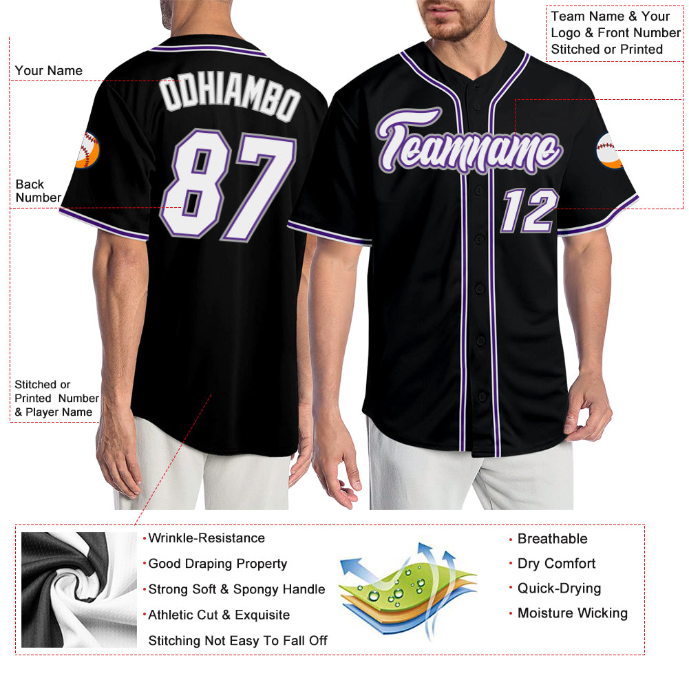 Custom Black White-Purple Authentic Baseball Jersey