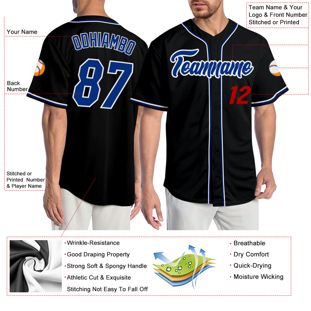 Custom Black Royal-Red Authentic Baseball Jersey