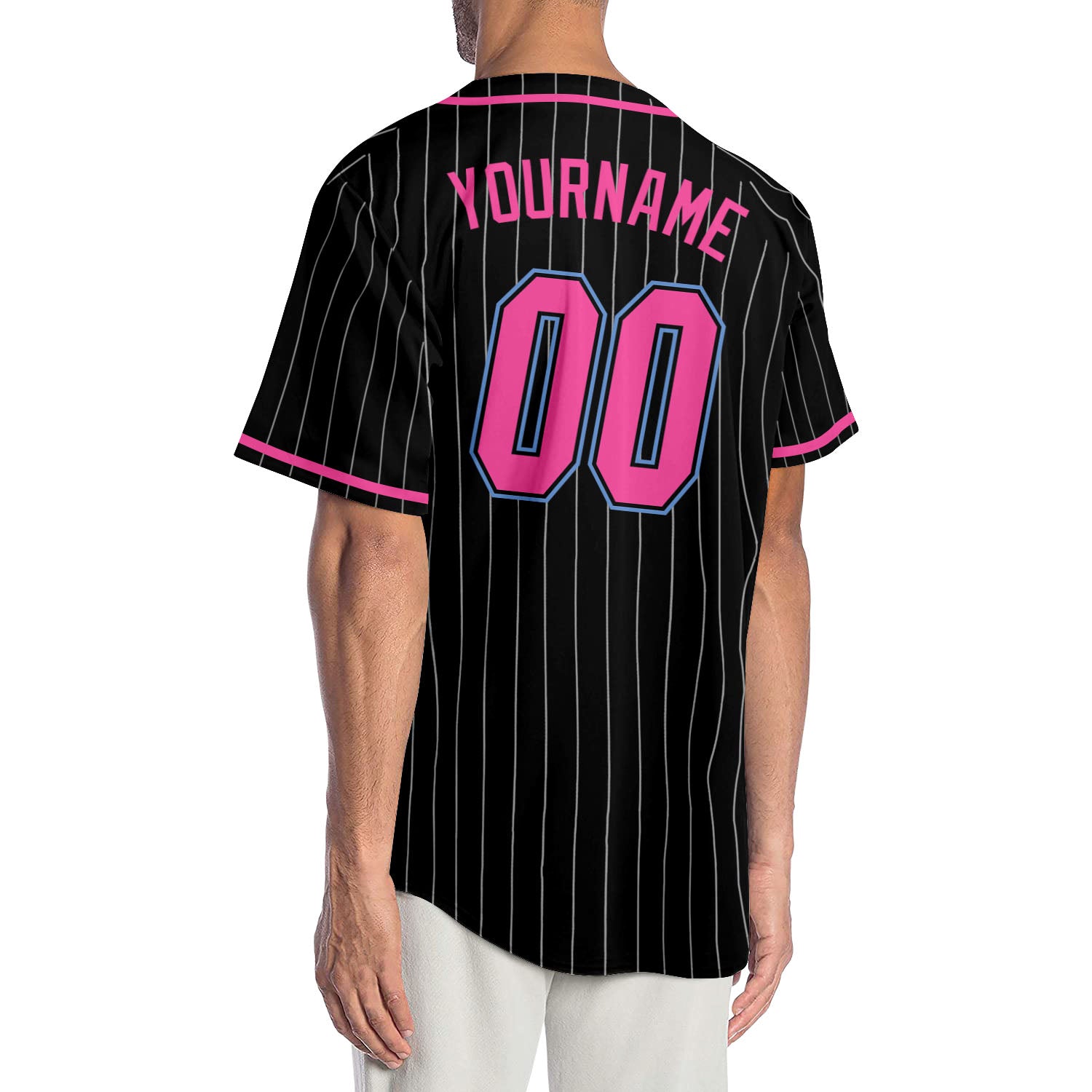 Custom Sublimation Pink Pinstripe Baseball Jersey