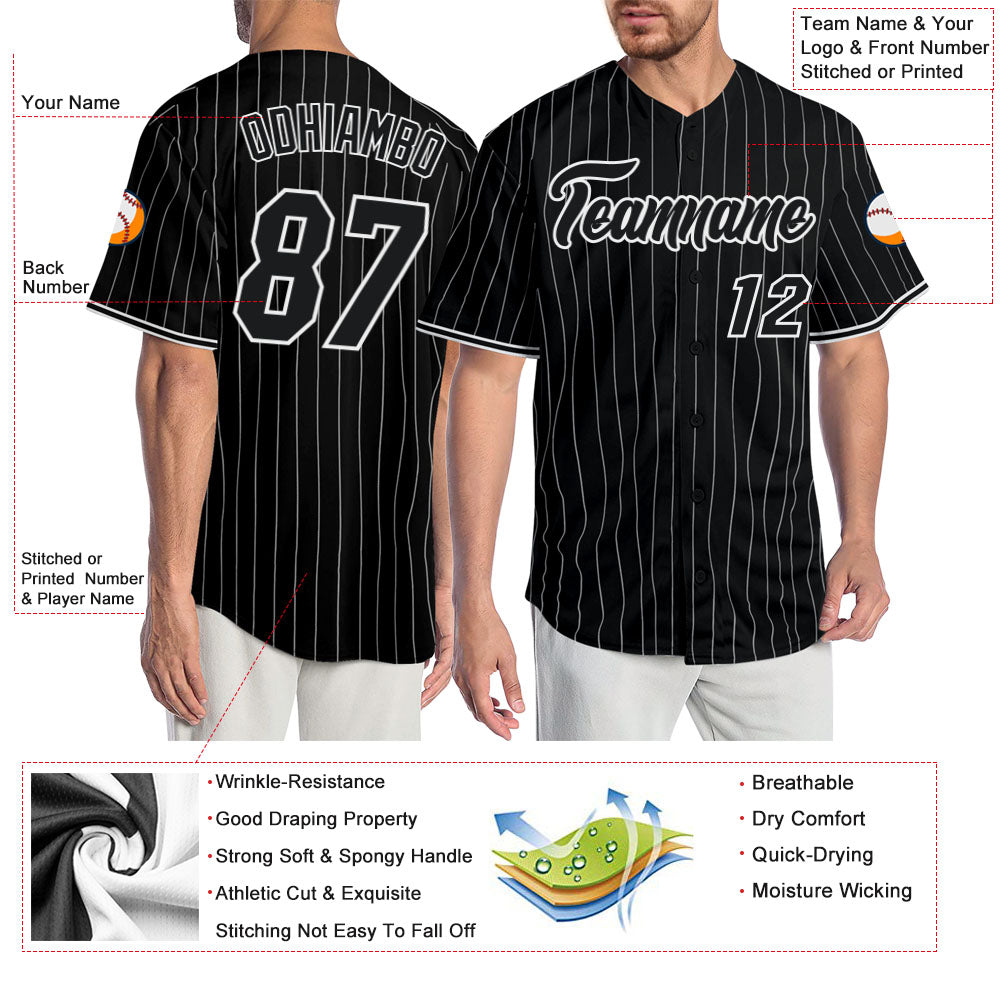 Custom Black White Pinstripe Black-White Authentic Baseball Jersey