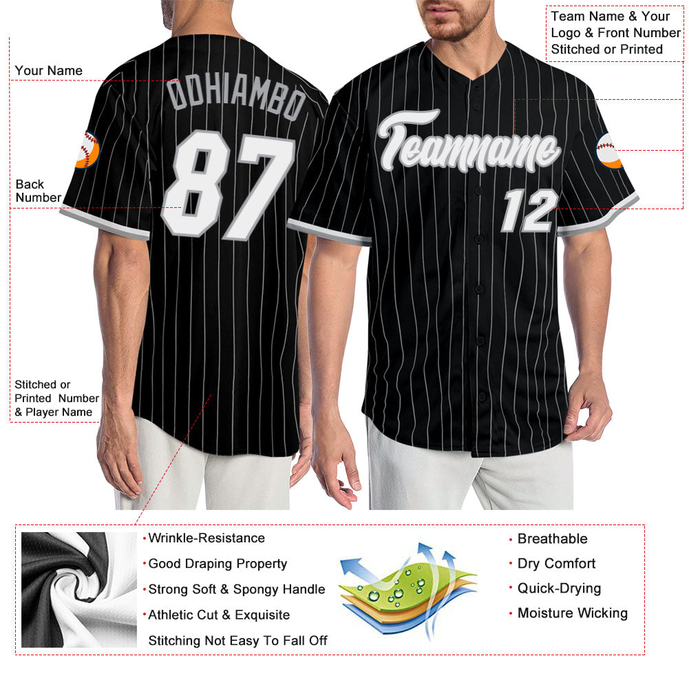 Custom Black Gray Pinstripe White-Gray Authentic Baseball Jersey