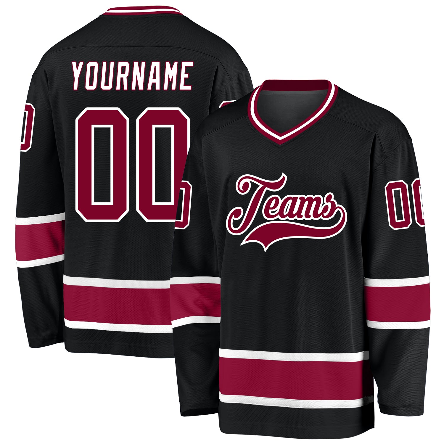 Custom Black Maroon-White Hockey Jersey