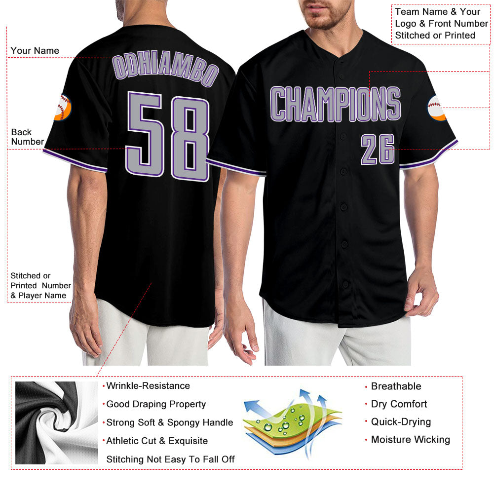 Custom Black Gray-Purple Authentic Baseball Jersey